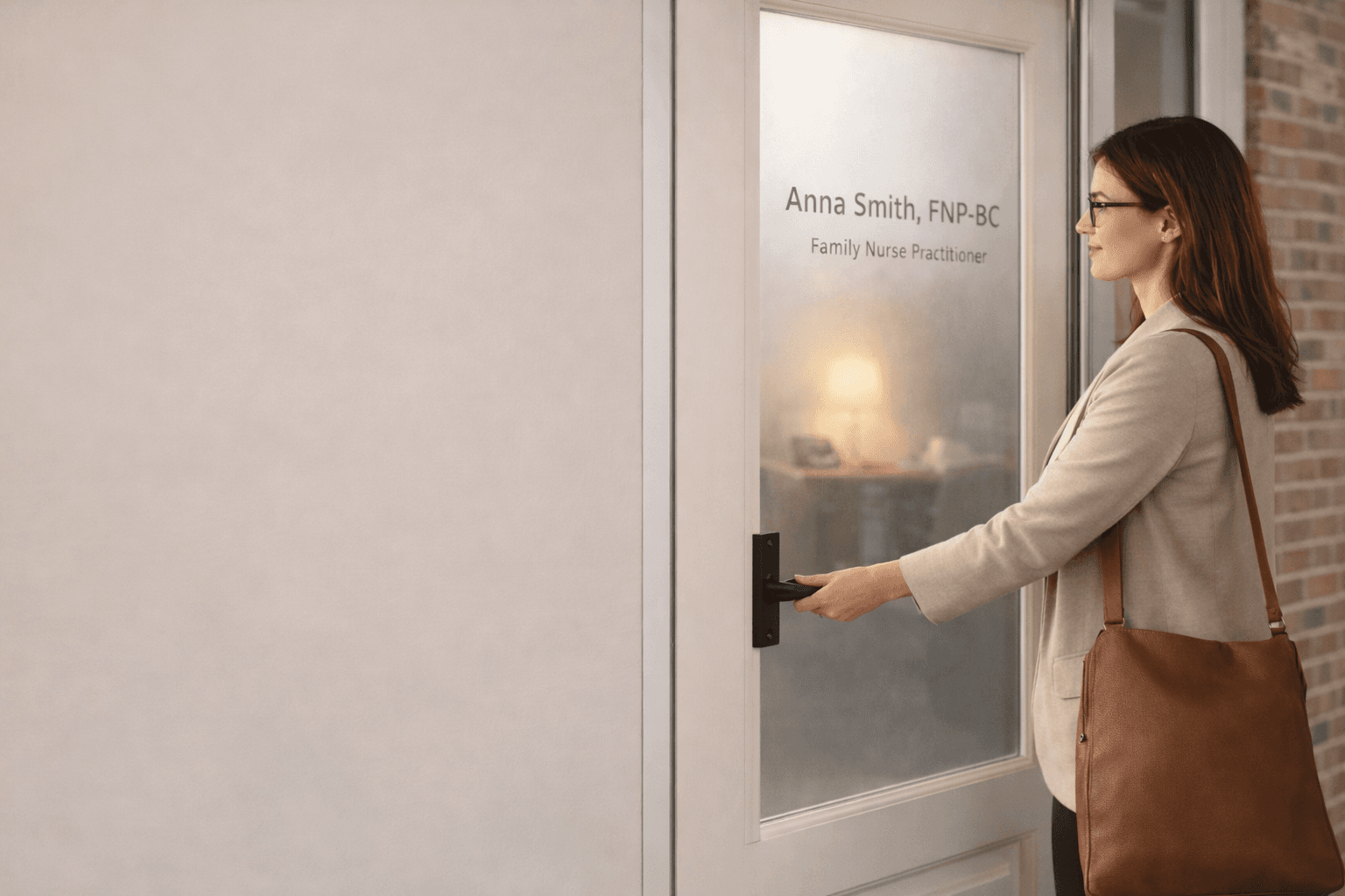 Nurse practitioner warmly supporting a patient during a visit